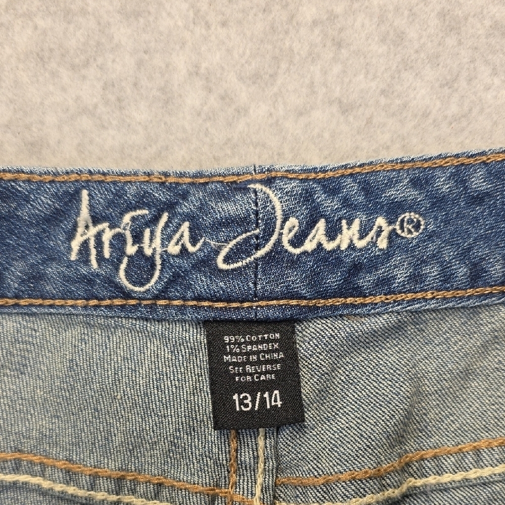 Ariya Jeans Distressed Skinny Raw Hem Y2K Grunge Denim Size 13/14 - Picture 2 of 10